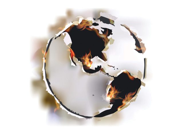 Abstract globe, Ripped paper background with flames